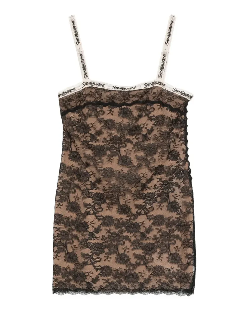 Saint Laurent lace-overlay logo-strap mini dress - Schwarz Schwarz