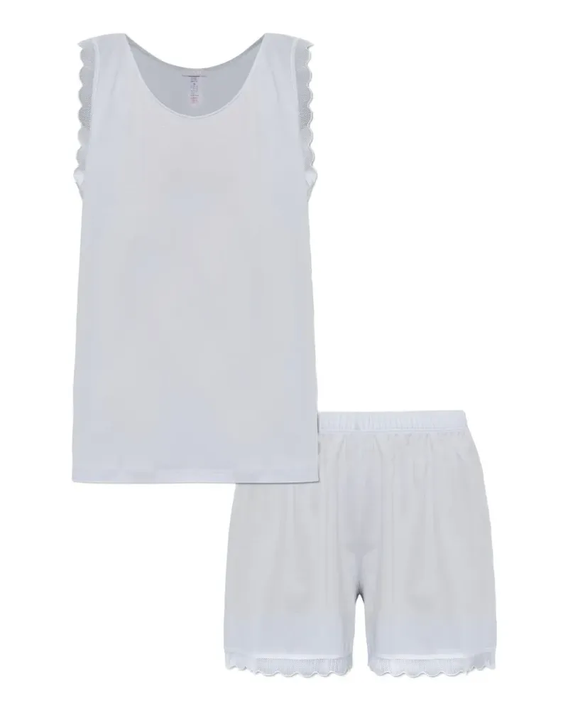 Hanro Inaya Pyjama mit Wellensaum - Weiß Weiß