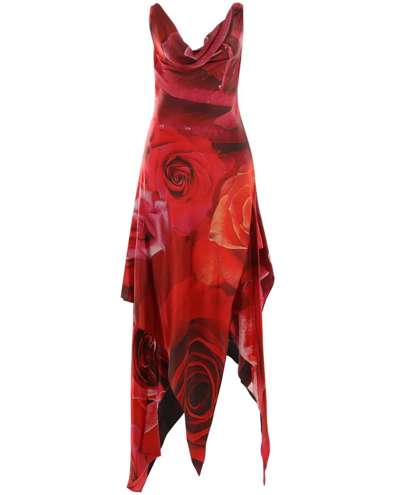 Roberto Cavalli Kleid mit Garden Rose-Print - Rot Rot