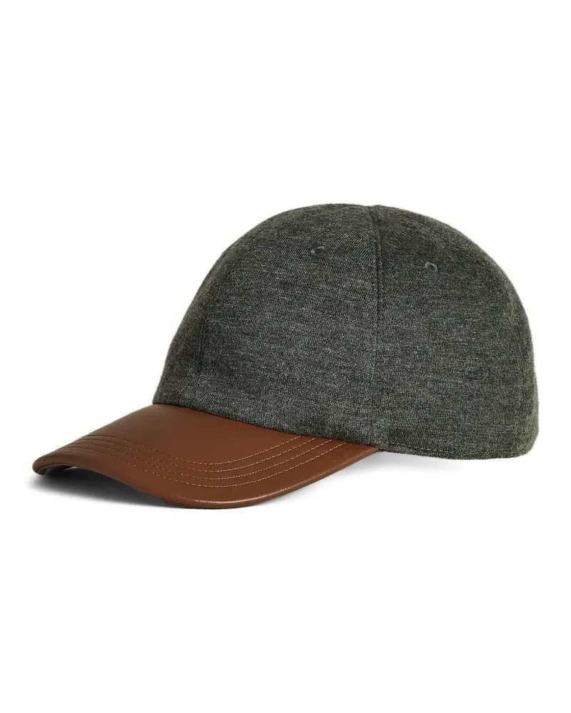Kiton Baseballkappe aus Kaschmir mit Lederbesatz - Grau Grau
