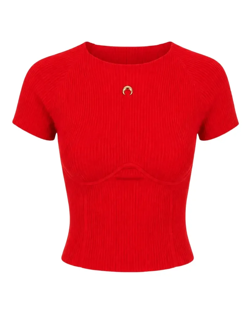 Marine Serre Moon-plaque ribbed-knit top - Rot Rot