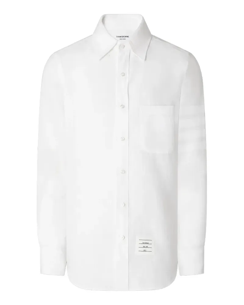 Thom Browne Leinenhemd mit Streifen-Logo - Weiß Weiß