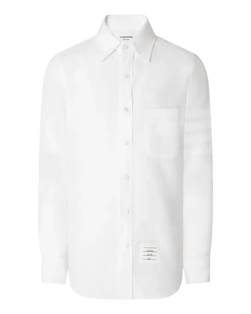 Thom Browne Leinenhemd mit Streifen-Logo - Weiß Weiß