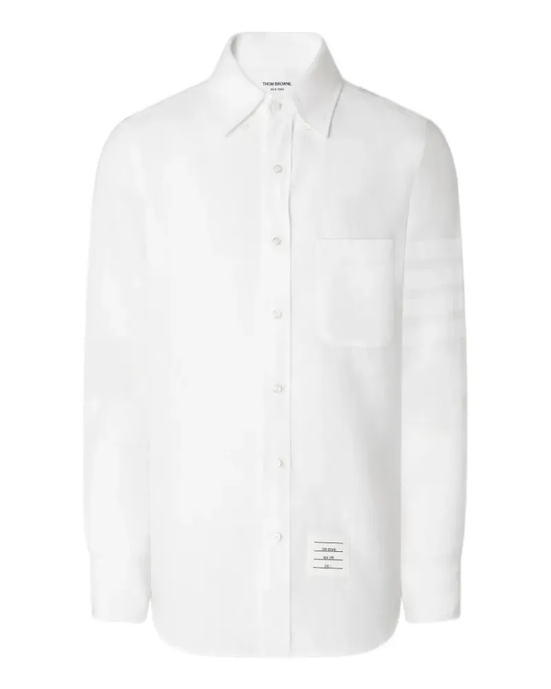 Thom Browne Leinenhemd mit Streifen-Logo - Weiß Weiß
