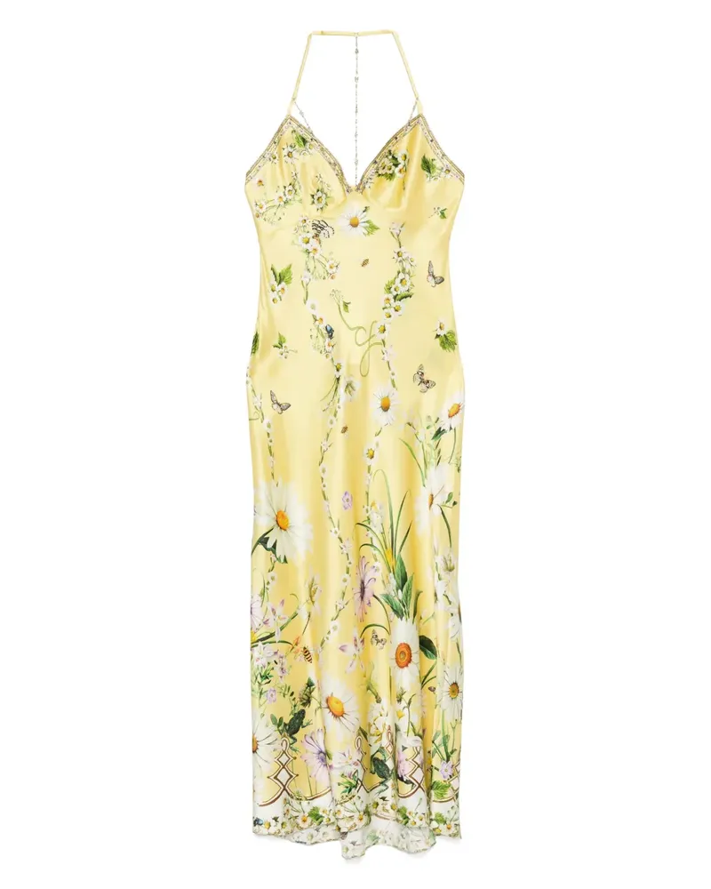 Camilla Seidenkleid mit Blumen-Print - Gelb Gelb