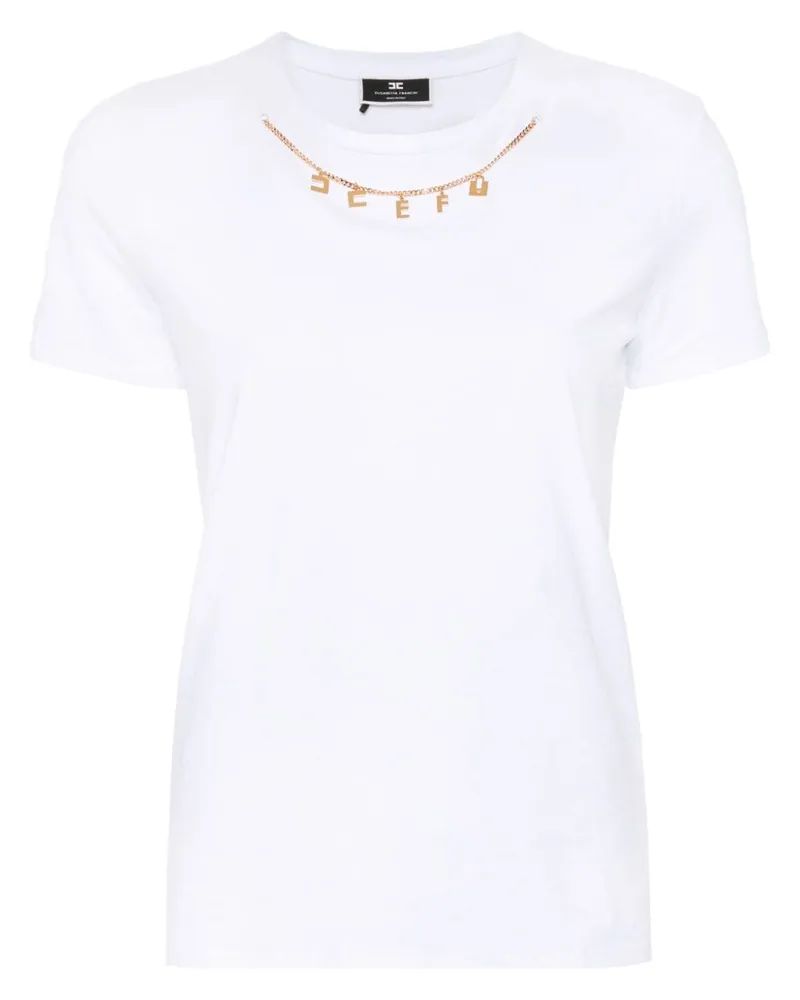 Elisabetta Franchi T-Shirt mit Logo-Ketten Weiß