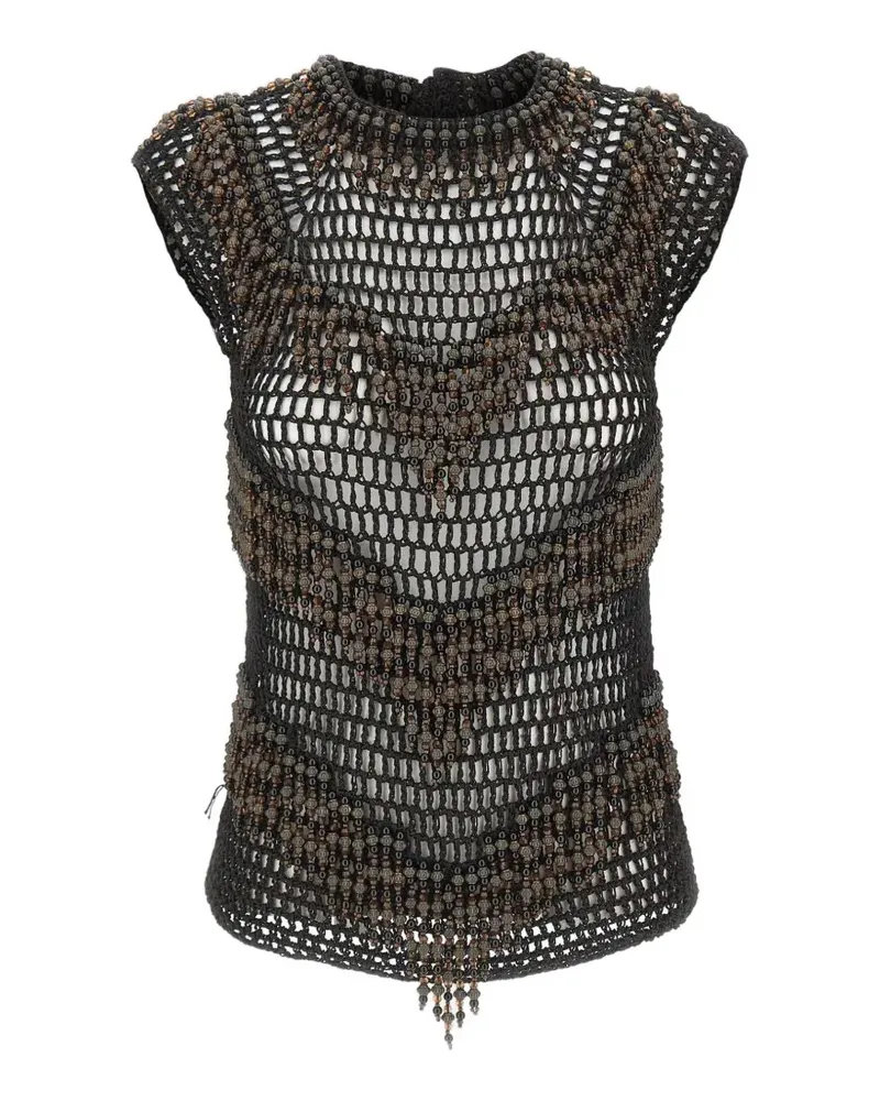 BLESS Amaranto bead-embellished crochet top - Schwarz Schwarz