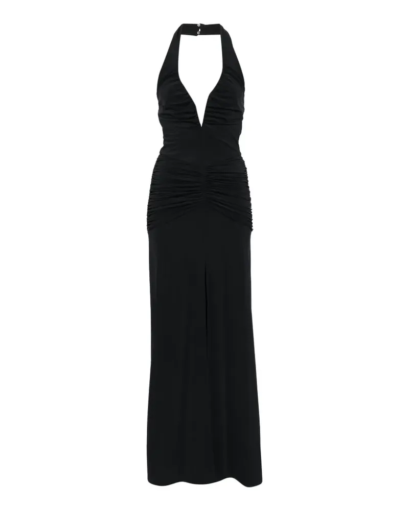 BABYLON V-neck ruched maxi dress - Schwarz Schwarz
