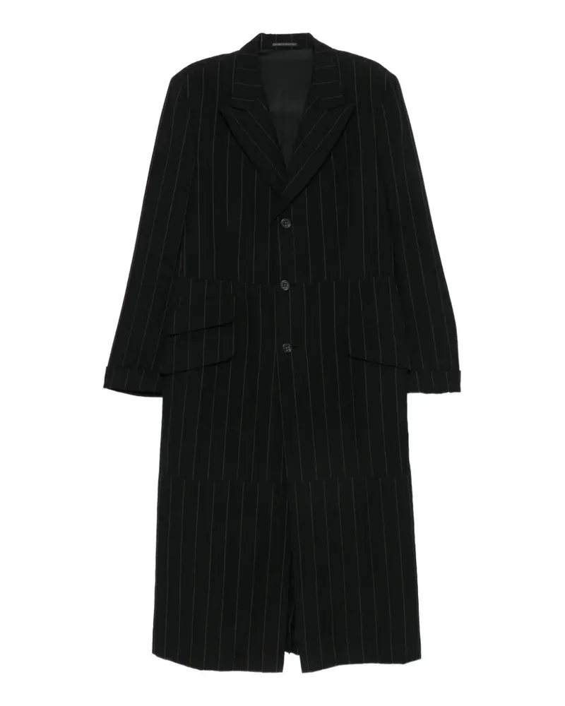 Yohji Yamamoto Mantel mit Nadelstreifenmuster und fallendem Revers - Schwarz Schwarz