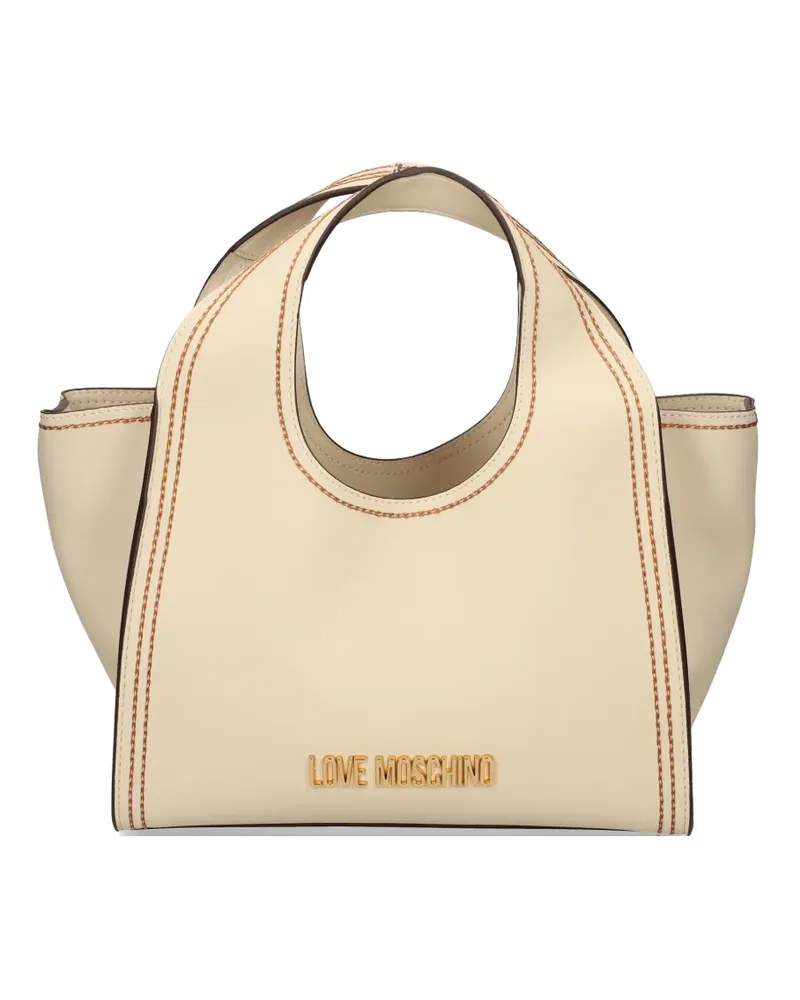Moschino logo-plaque stitched tote bag - Nude Nude