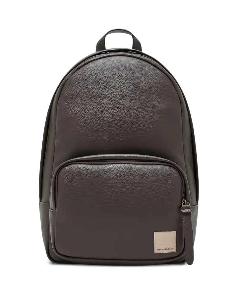 Emporio Armani logo-patch pebbled-effect backpack - Braun Braun