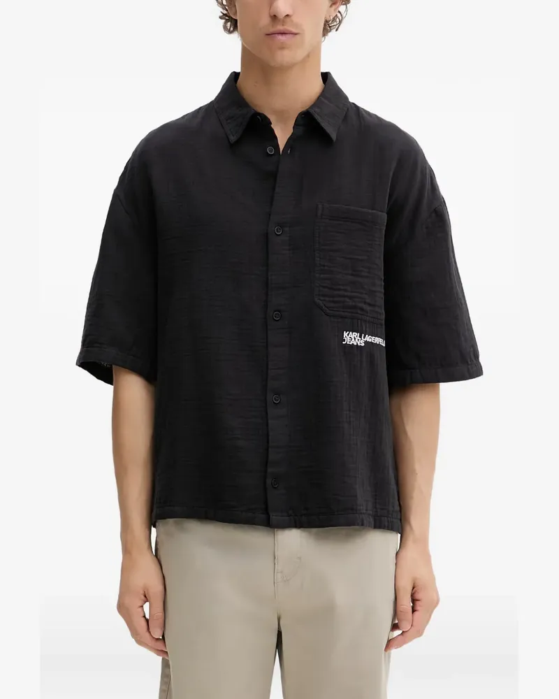 Karl Lagerfeld logo-embroidered chest-pocket shirt - Schwarz Schwarz