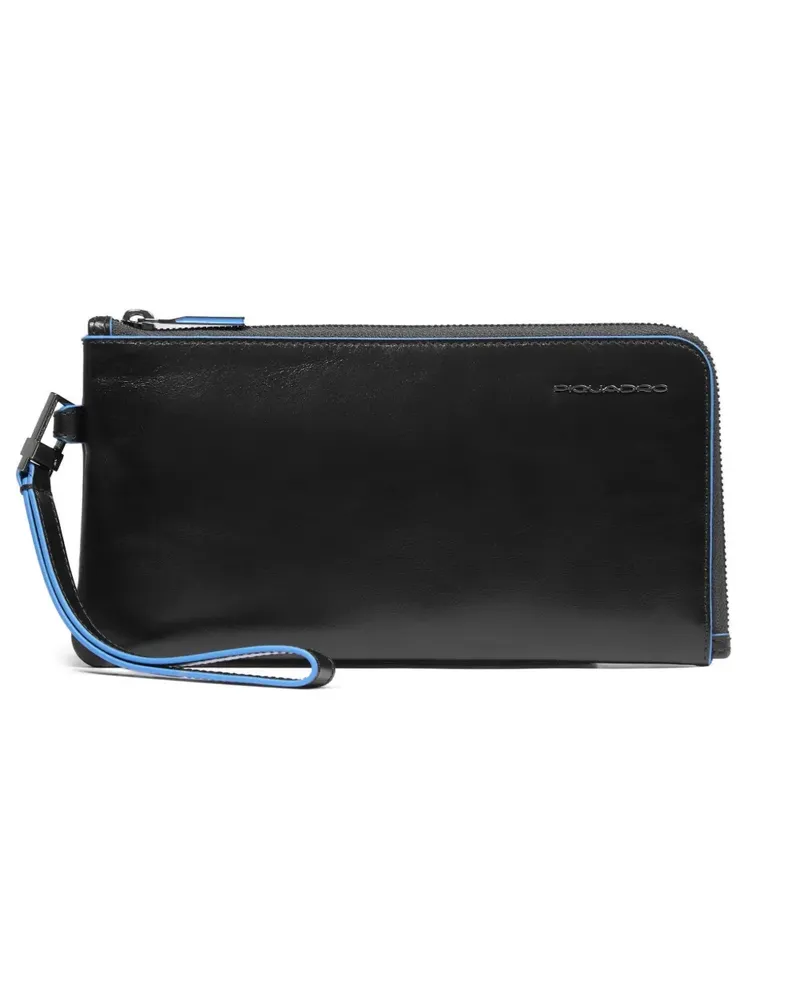 Piquadro contrast-piping leather clutch - Schwarz Schwarz