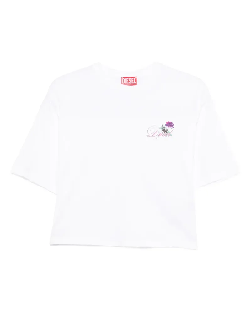 Diesel T-Cropyn T-Shirt mit Blumendetail - Weiß Weiß
