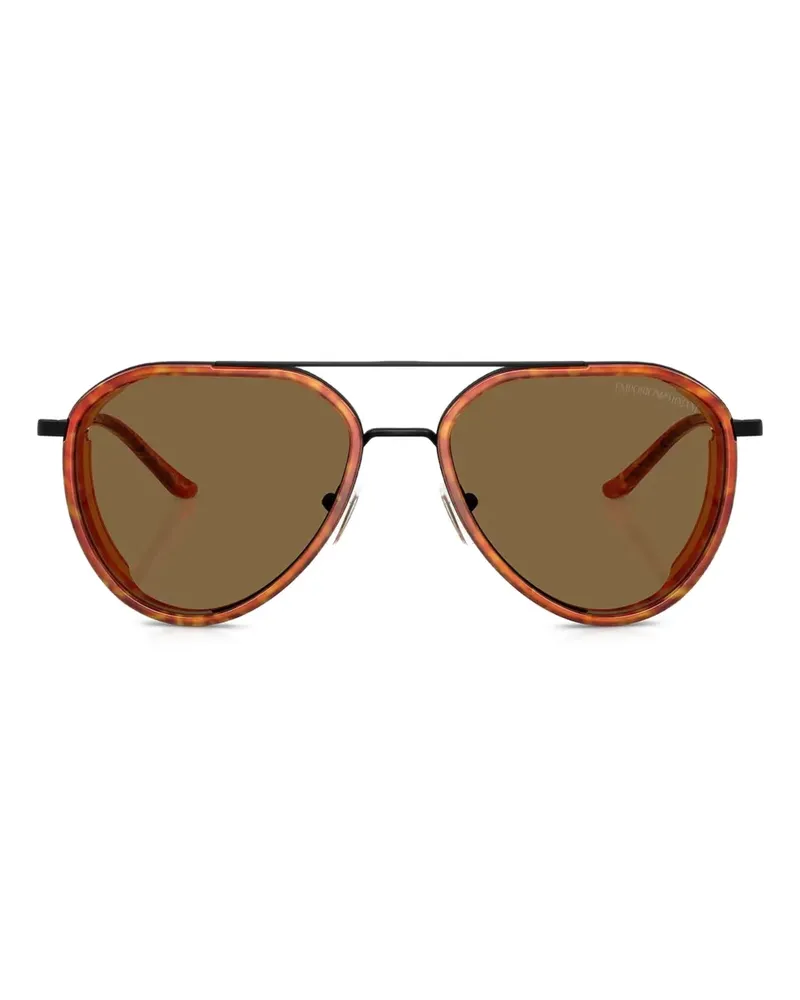 Emporio Armani Doppelsteg-Sonnenbrille in Schildpattoptik - Schwarz Schwarz