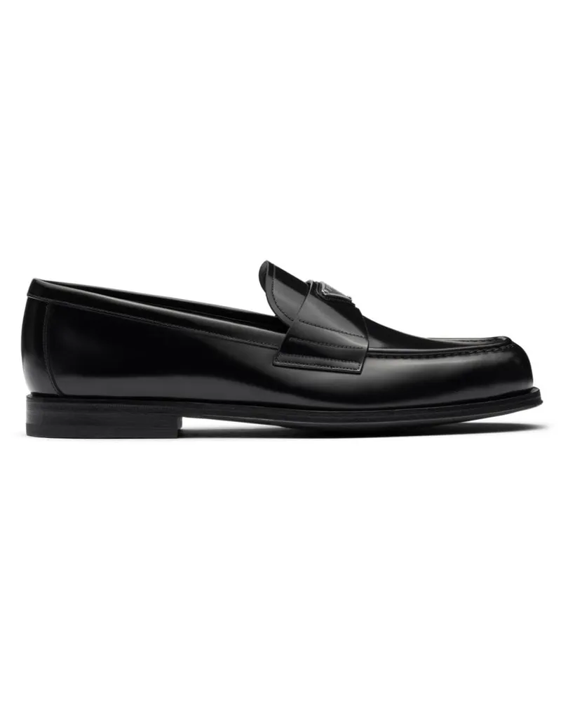 Prada Loafer aus gebürstetem Leder mit Logo Schwarz