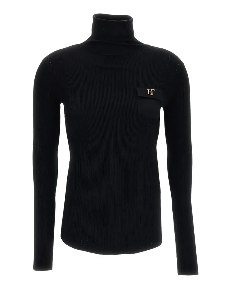 Elisabetta Franchi ribbed-knit logo-plaque sweater - Schwarz Schwarz