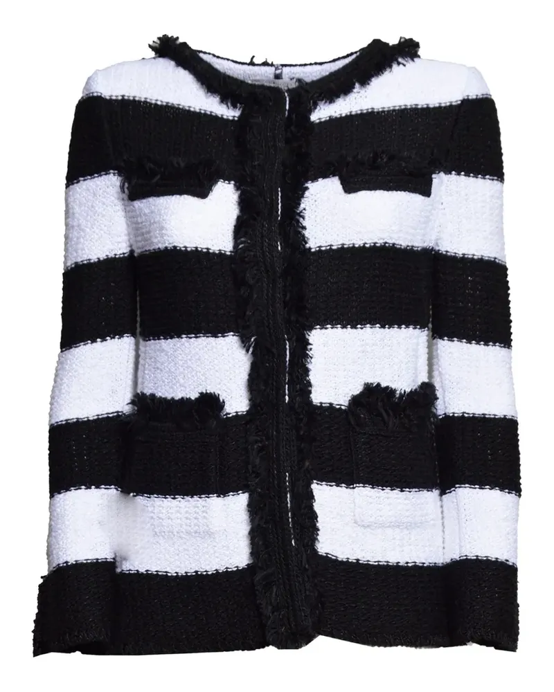 Charlott Gestreifte Tweed-Jacke mit Fransen - Schwarz Schwarz