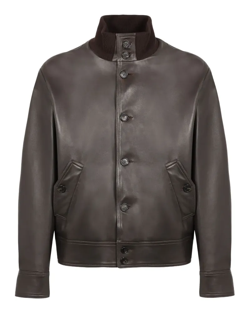 Slowear Lederjacke mit geripptem Kragen - Braun Braun