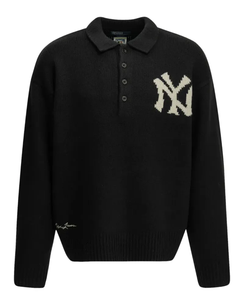 Ralph Lauren Pullover mit Logo-Intarsie und geknöpftem Kragen - Schwarz Schwarz