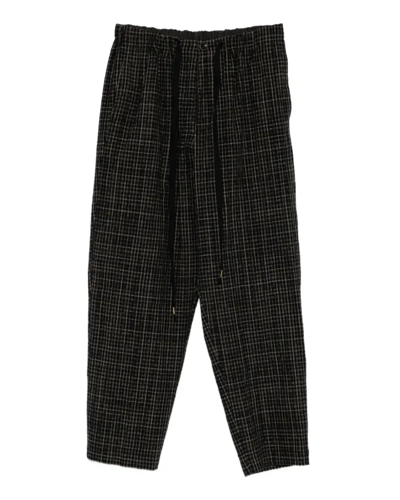 individual sentiments plaid drawstring-fastening trousers - Schwarz Schwarz