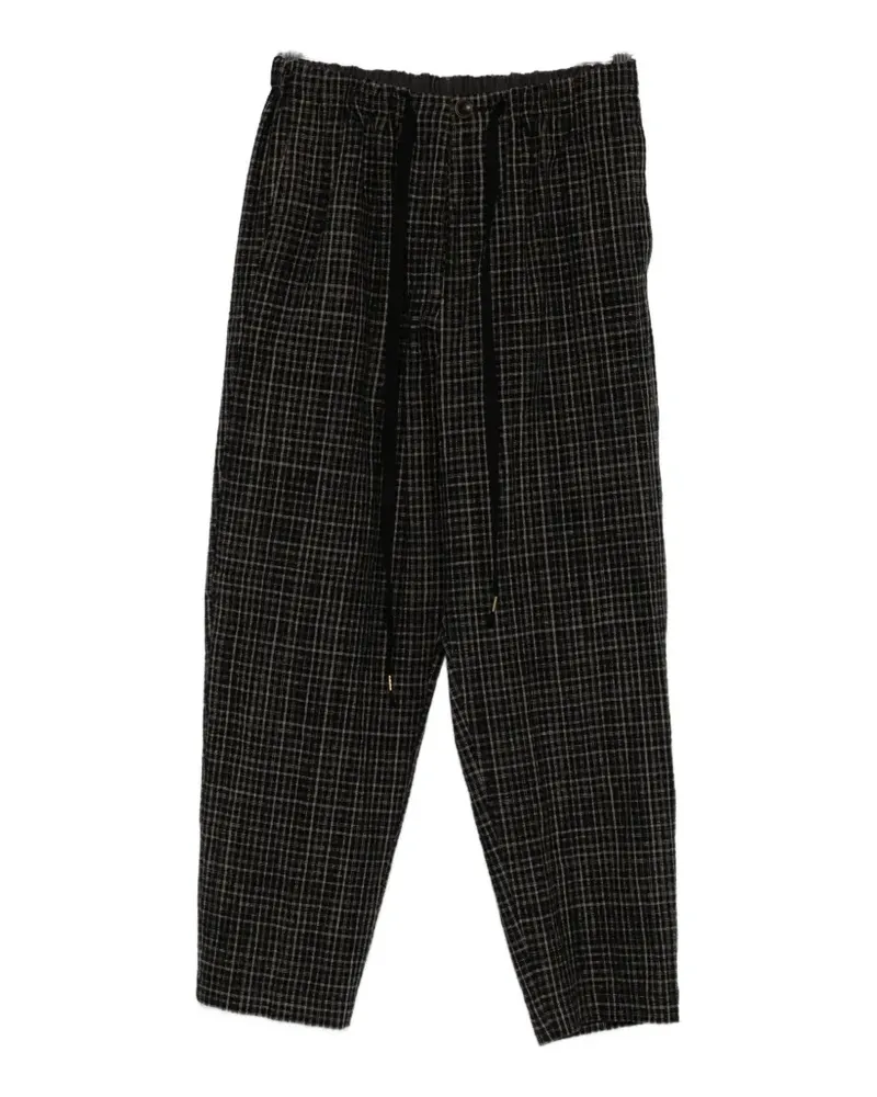 individual sentiments plaid drawstring-fastening trousers - Schwarz Schwarz