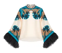 Seidenbluse mit Blumenfedern - Nude