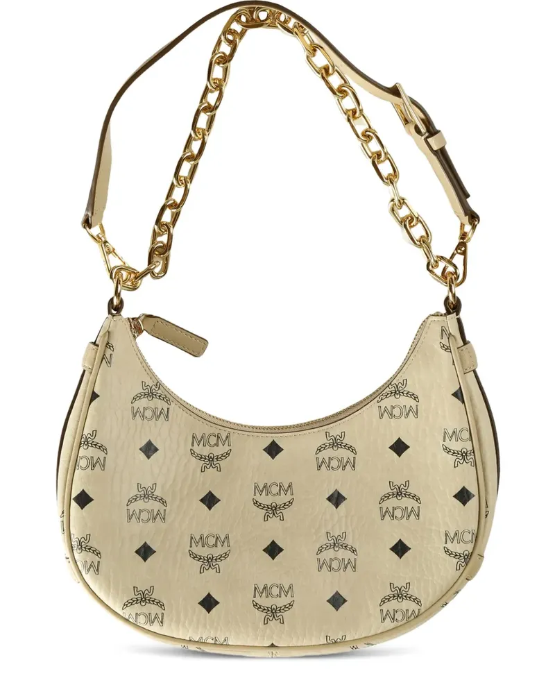 MCM small Aren logo-pattern shoulder bag - Nude Nude