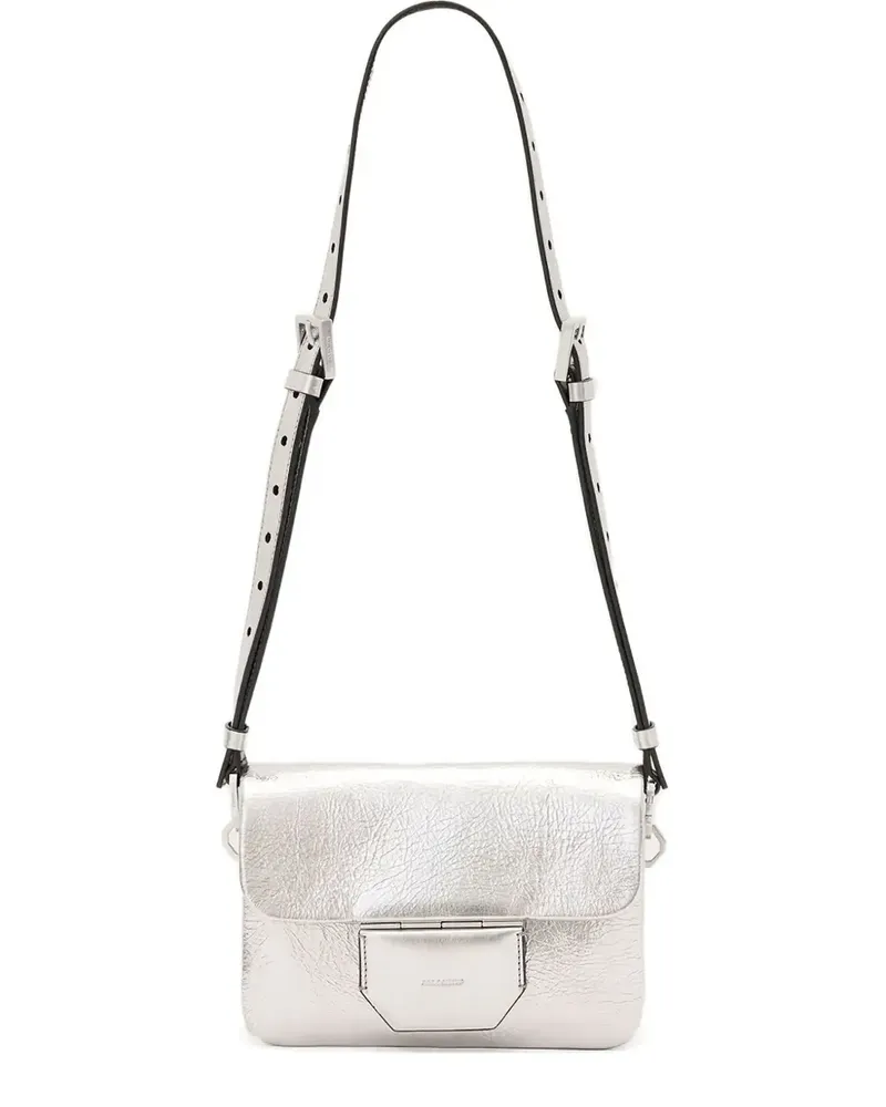 AllSaints Jupiter Metallic-Umhängetasche mit Klappe - Silber Silber
