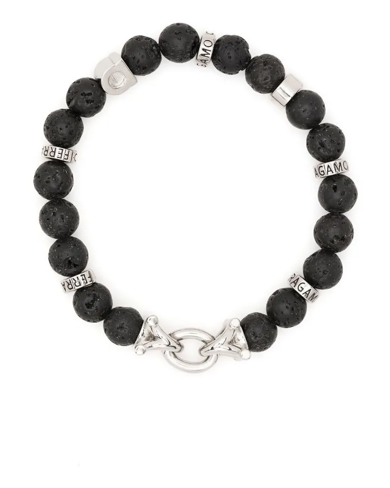 Ferragamo Gancini Armband mit Lavasteinperlen - Schwarz Schwarz