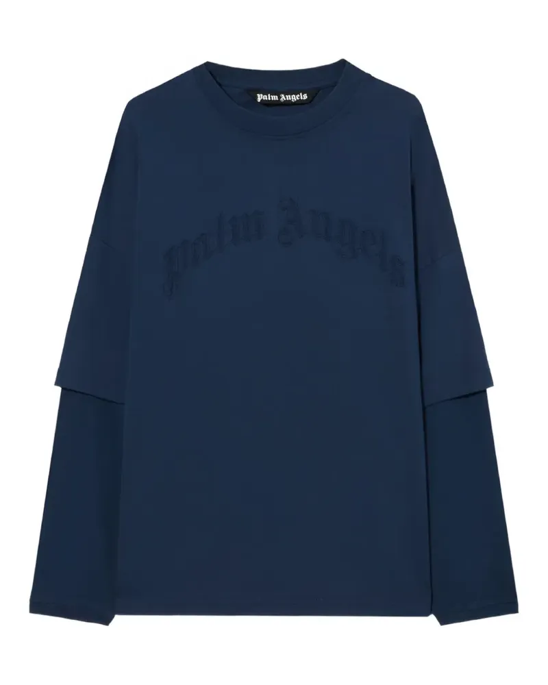 Palm Angels curved logo double long-sleeve T-shirt - Blau Blau