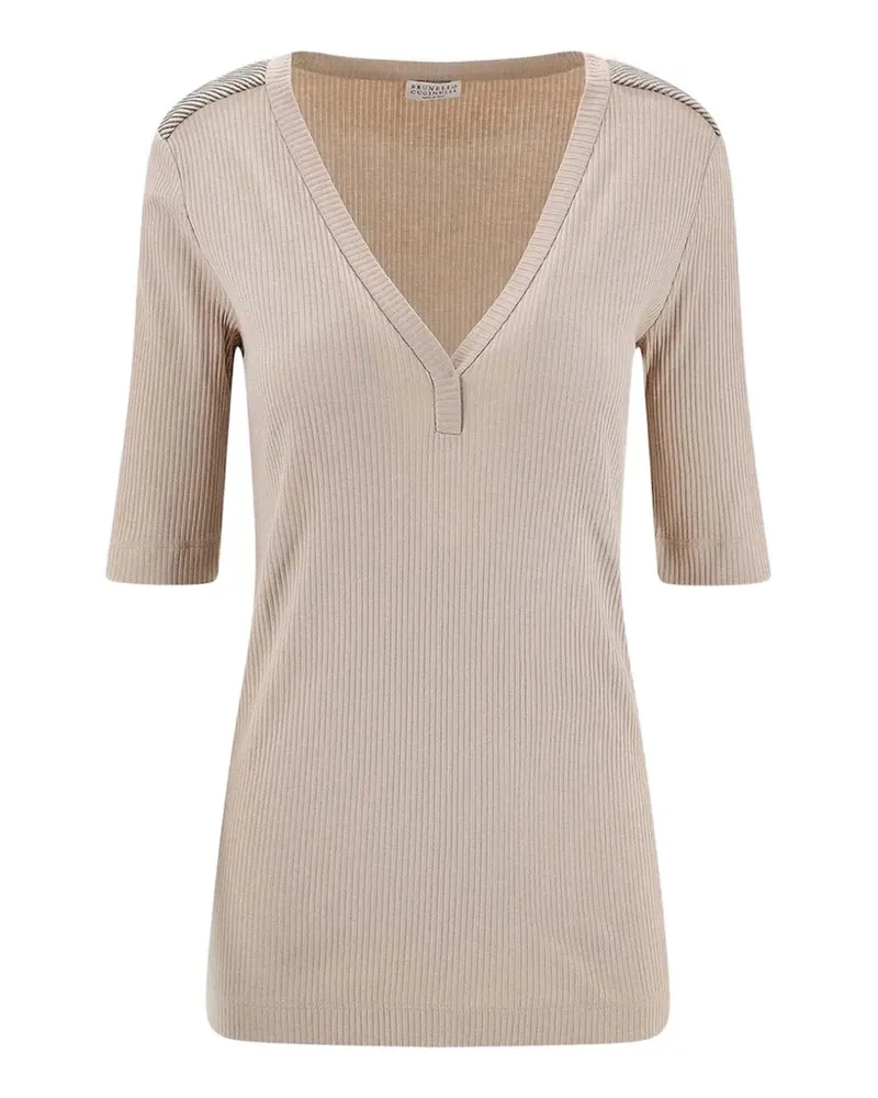 Brunello Cucinelli ribbed V-neck T-shirt - Nude Nude