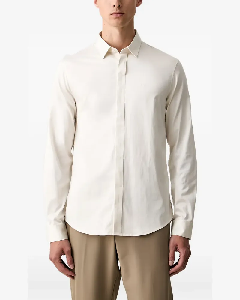 Armani Exchange logo-embroidered long-sleeve shirt - Nude Nude