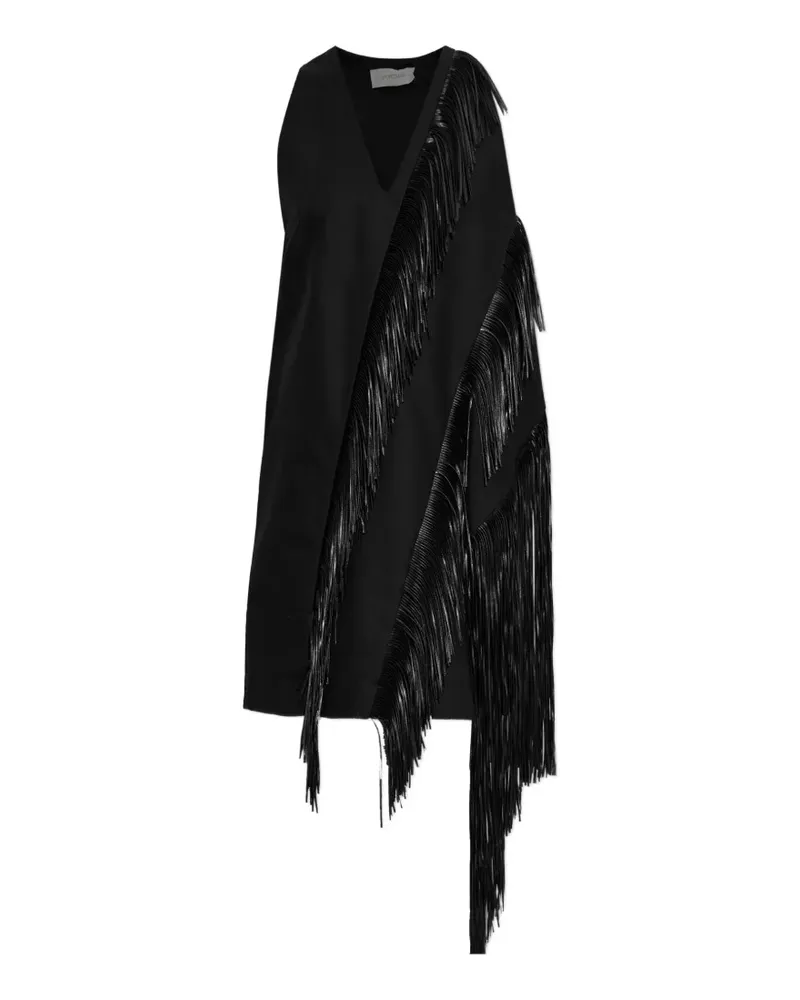 SPORTMAX fringe-trimmed V-neck dress - Schwarz Schwarz