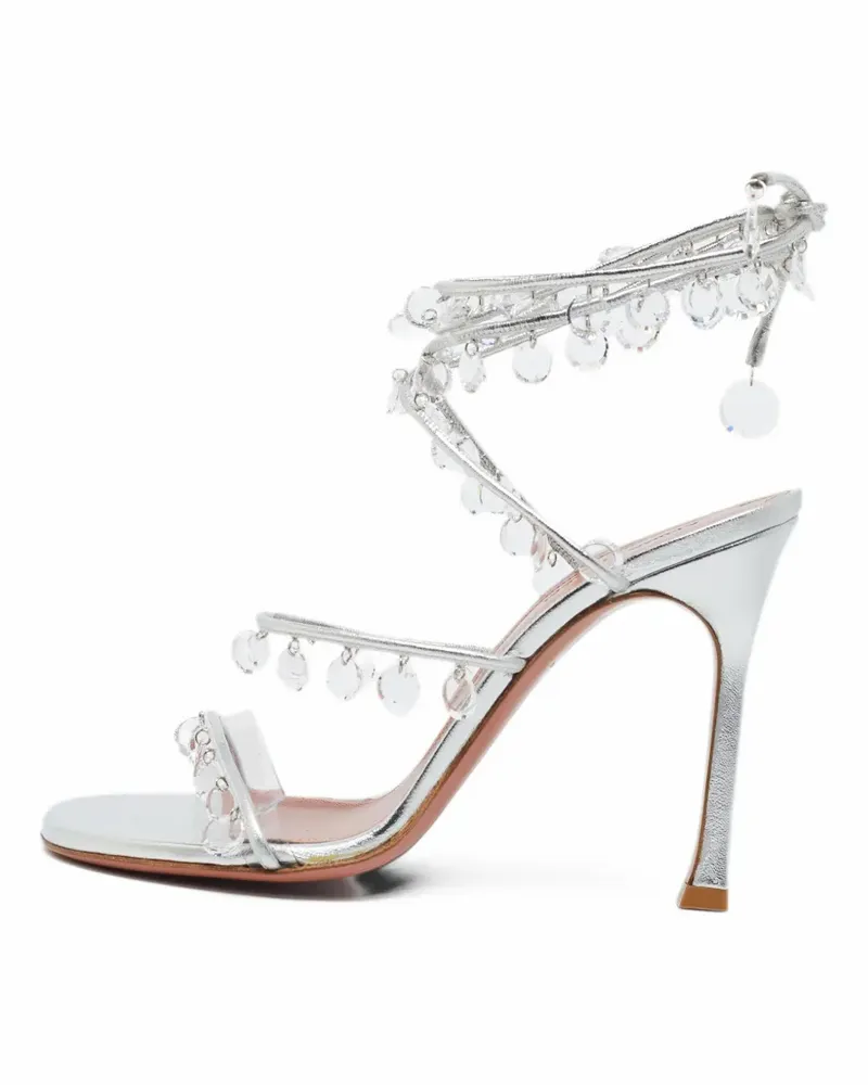 Amina Muaddi Tina Sandalen mit Knöchelriemen und Kristallen - Silber Silber