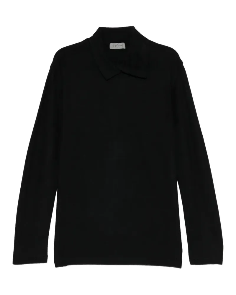 Yohji Yamamoto Wollpullover mit Kragen im Layering-Look - Schwarz Schwarz