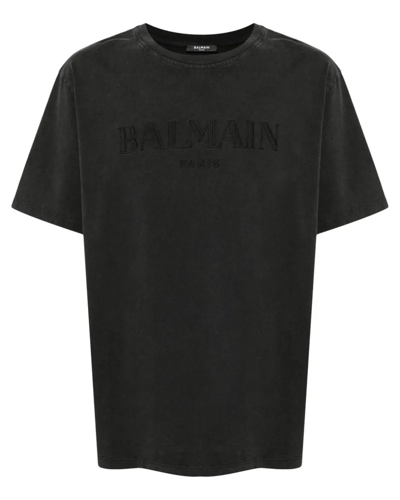 Balmain T-Shirt mit Vintage -Stickerei - Grau Grau