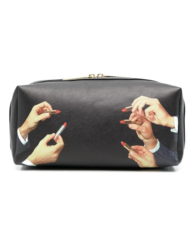 Seletti Kulturbeutel mit Lippenstift-Print - Schwarz Schwarz