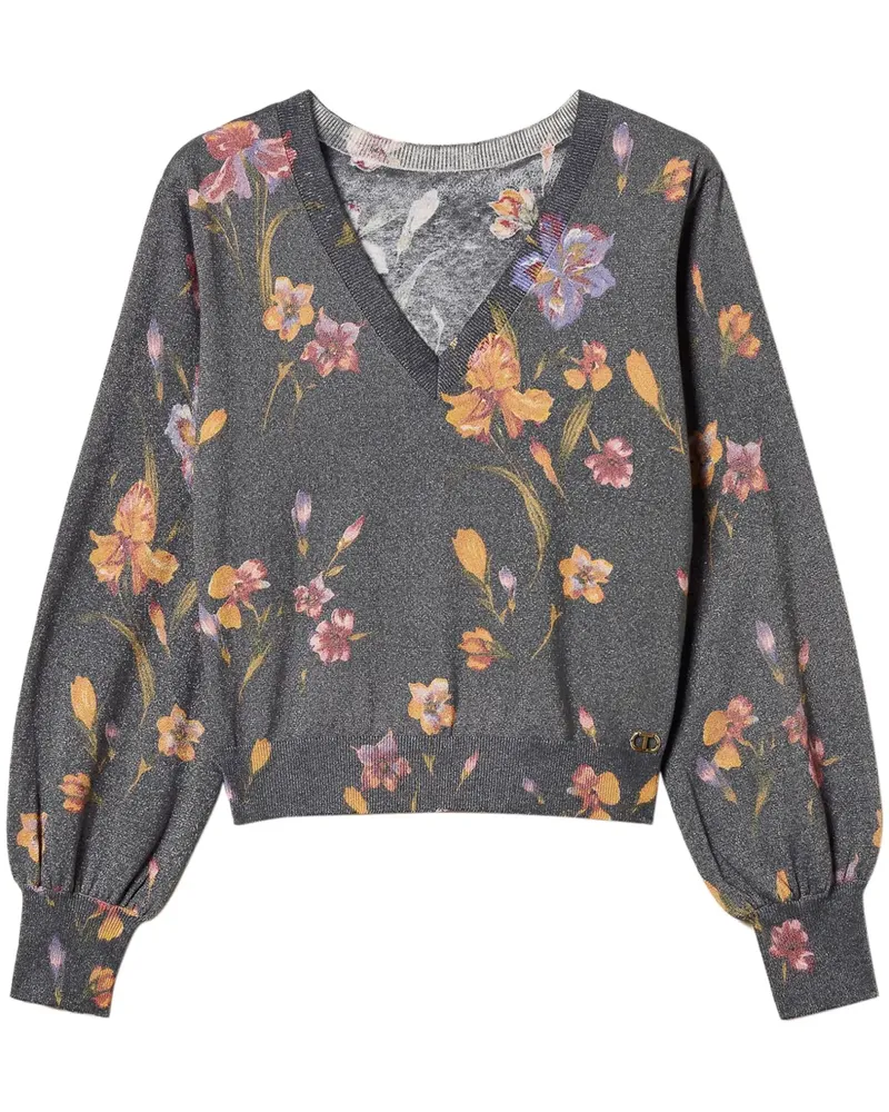Twin-Set Pullover mit Blumen-Print - Schwarz Schwarz