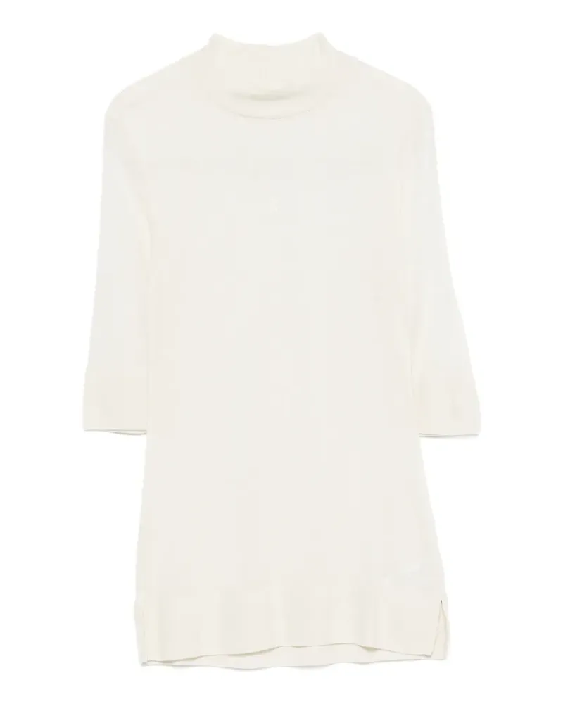 Patrizia Pepe Stehkragen-T-Shirt mit Ellenbogenärmeln - Nude Nude