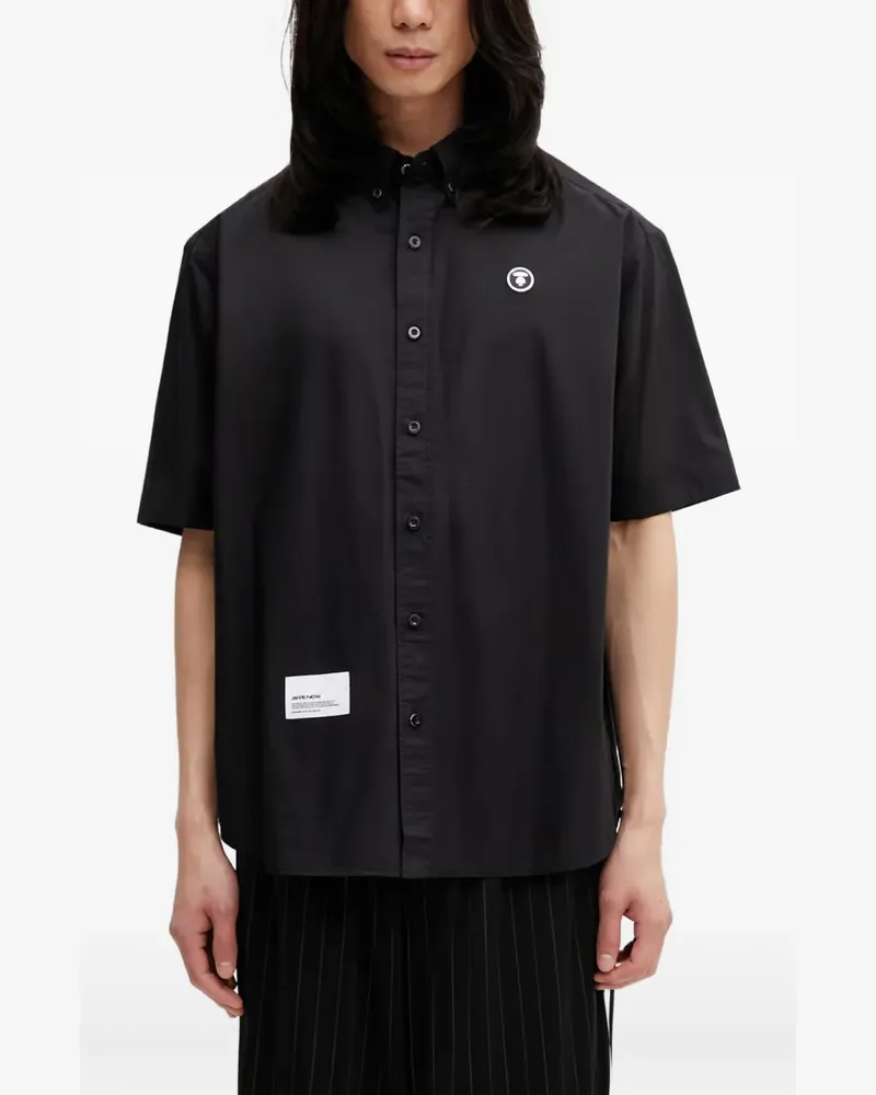 BAPE logo-patch button-down shirt - Schwarz Schwarz