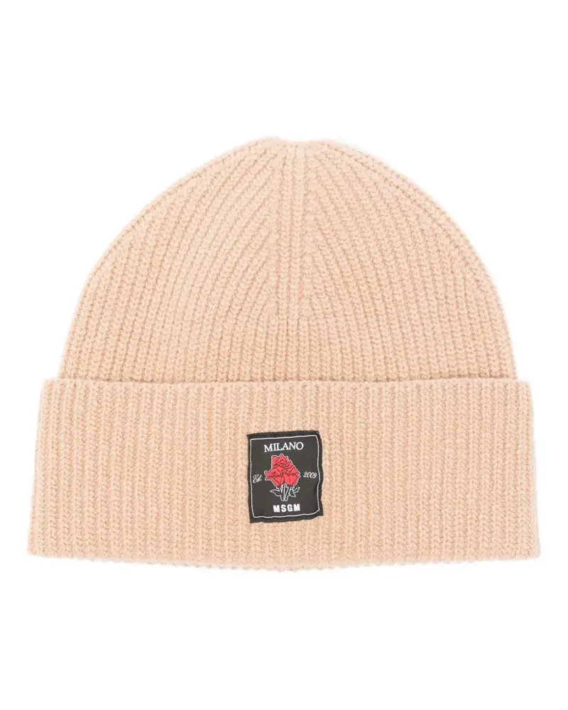 MSGM Gerippte Beanie mit Logo-Patch - Nude Nude
