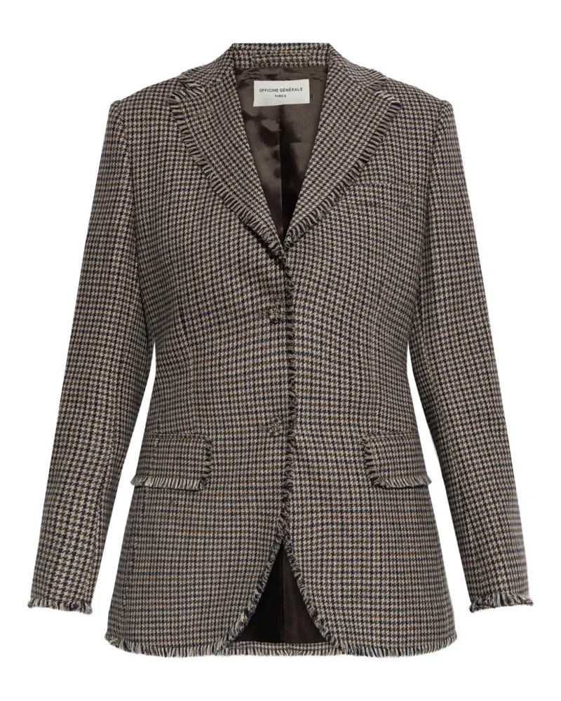 Officine Generale houndstooth frayed-edge blazer - Braun Braun