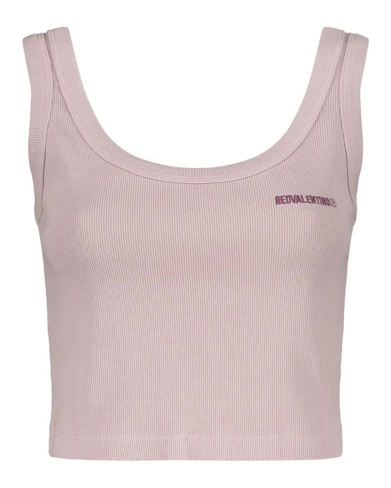 RED Valentino embroidered logo ribbed-knit top - Rosa Rosa