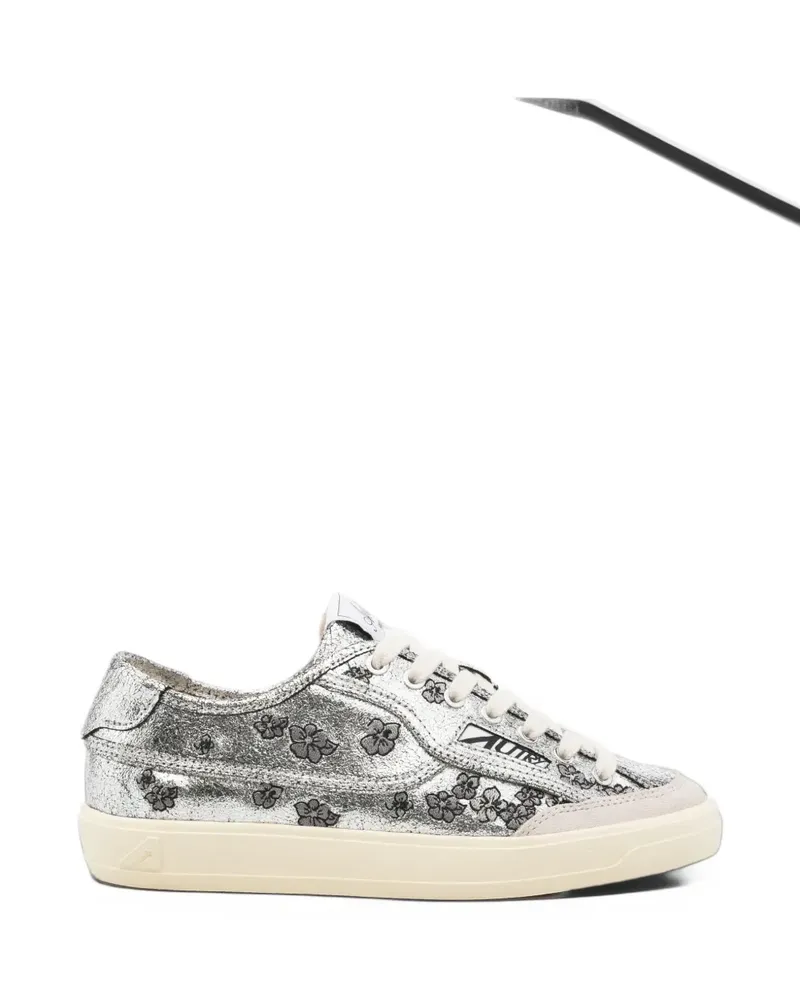 AUTRY floral-print crackled-leather sneakers - Silber Silber