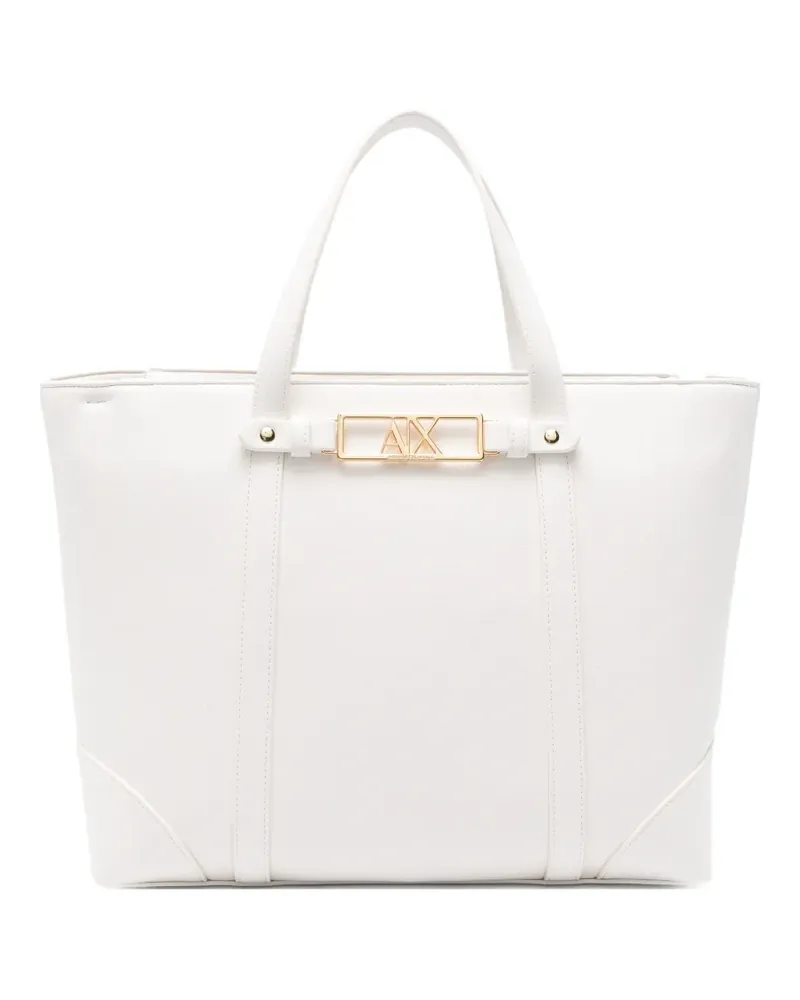 Armani Exchange logo-plaque leather tote bag - Weiß Weiß
