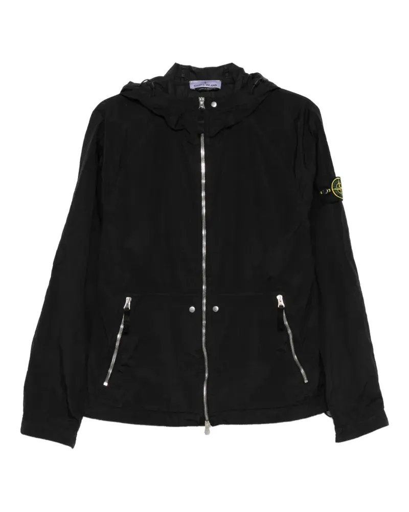 Stone Island Kapuzenjacke mit Kompass-Patch - Schwarz Schwarz