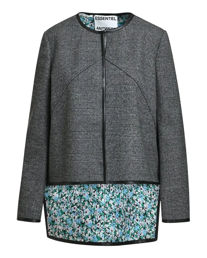 Essentiel Asymmetrische Kiah Jacke mit Blumenfutter - Schwarz Schwarz