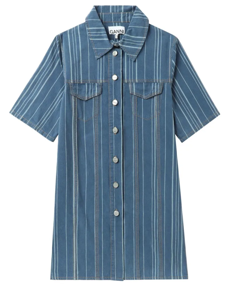 Ganni Gestreiftes Minikleid aus Denim - Blau Blau