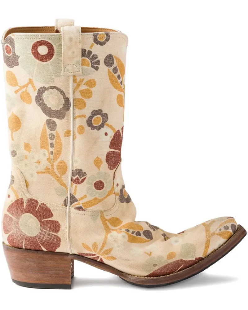 Prada Cowboystiefel mit Blumen-Print - Nude Nude